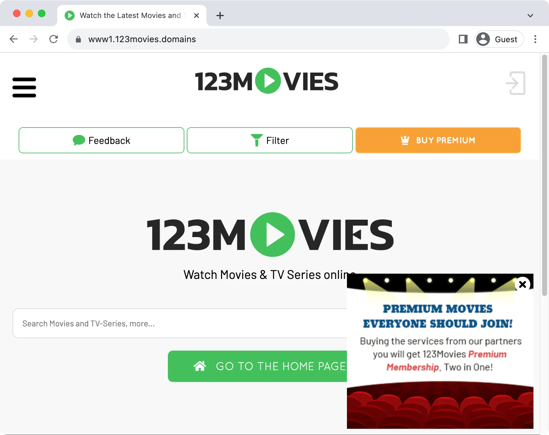 navegador redirecionado para 123movies