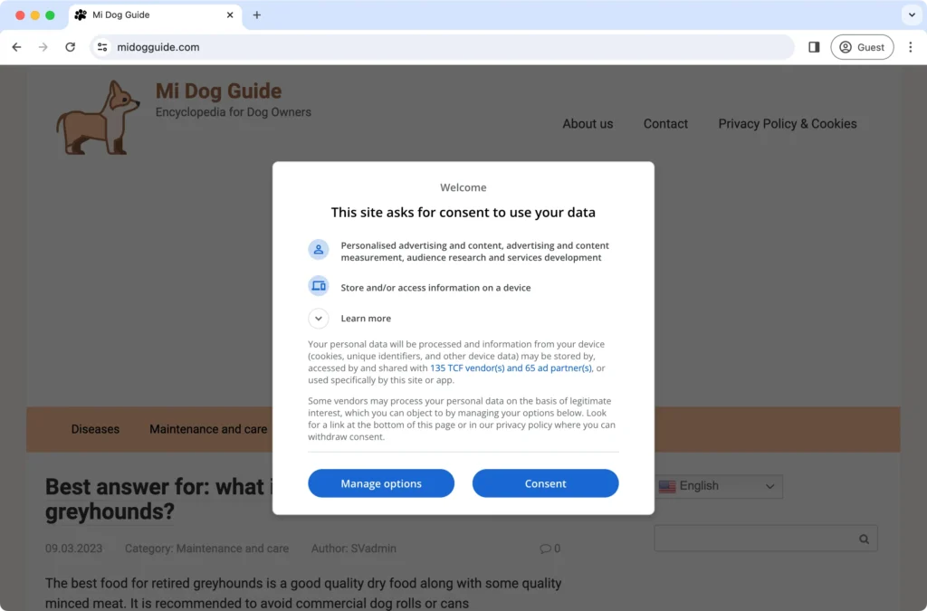 popup di midogguide.com in azione