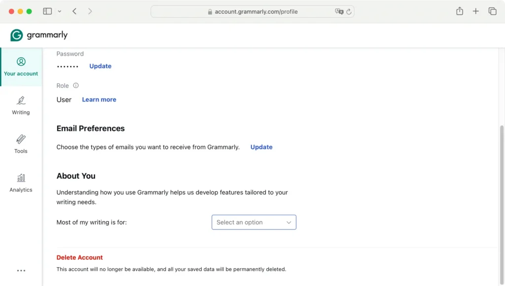 eliminar tu cuenta gramatical