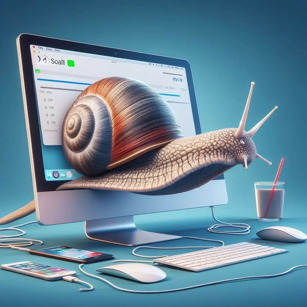 langsom mac-computer, der bevæger sig med sneglefart