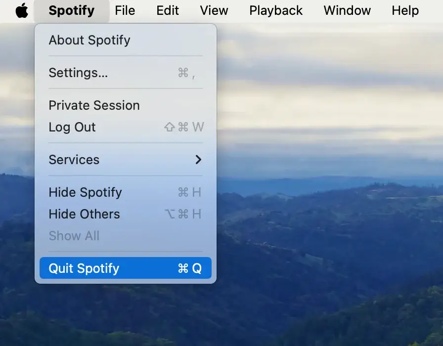 avsluta spotify från menyraden