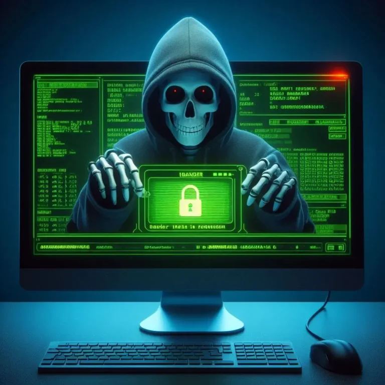 skeleton representing ransomware that has blocked a computer