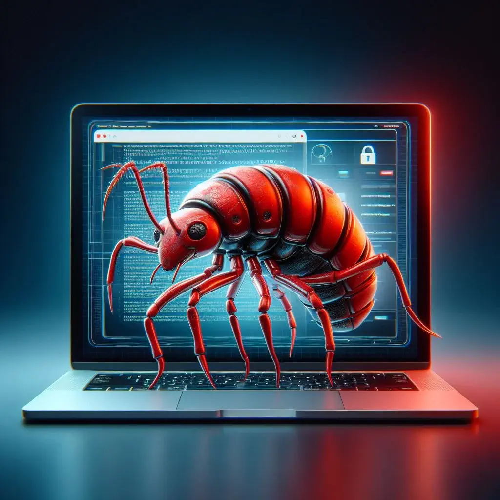 um bug de computador em um laptop