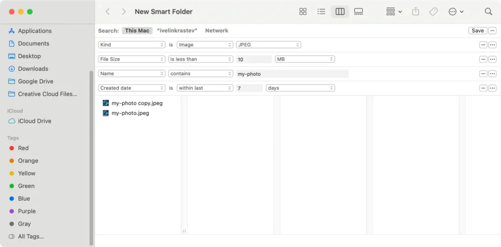 add criteria in smart folder to detect duplicate files