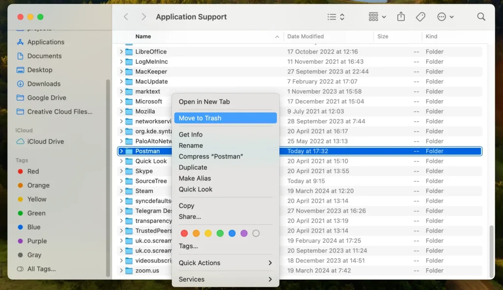 delete files and folders related to the app