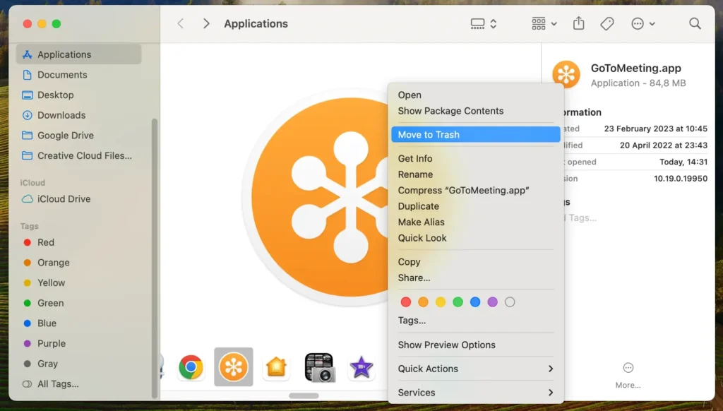 delete gotomeeting application