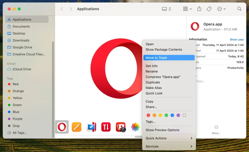 supprimer le navigateur Opera du dossier d'applications