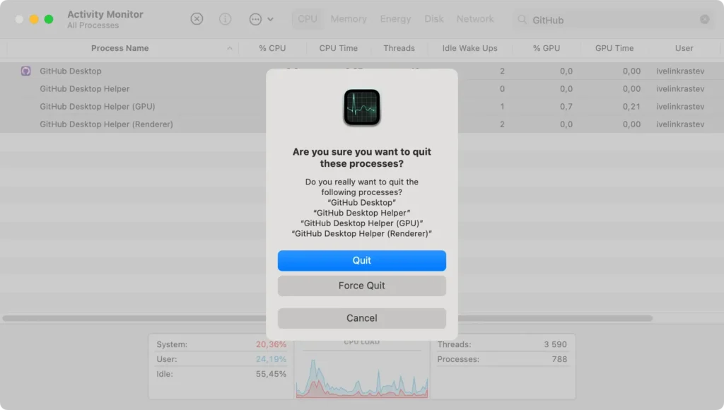 force quit github desktop