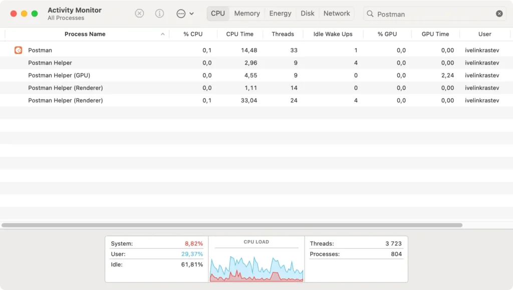 force quit postman using activity monitor