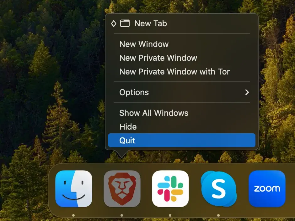 quit brave browser from the dock
