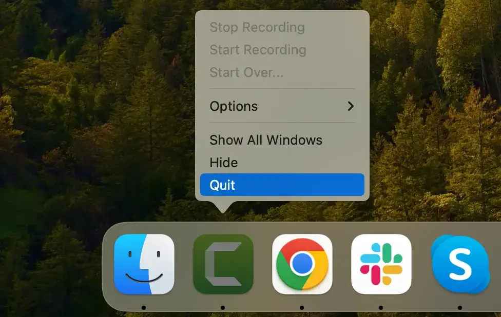 quitter Camtasia en utilisant Dock