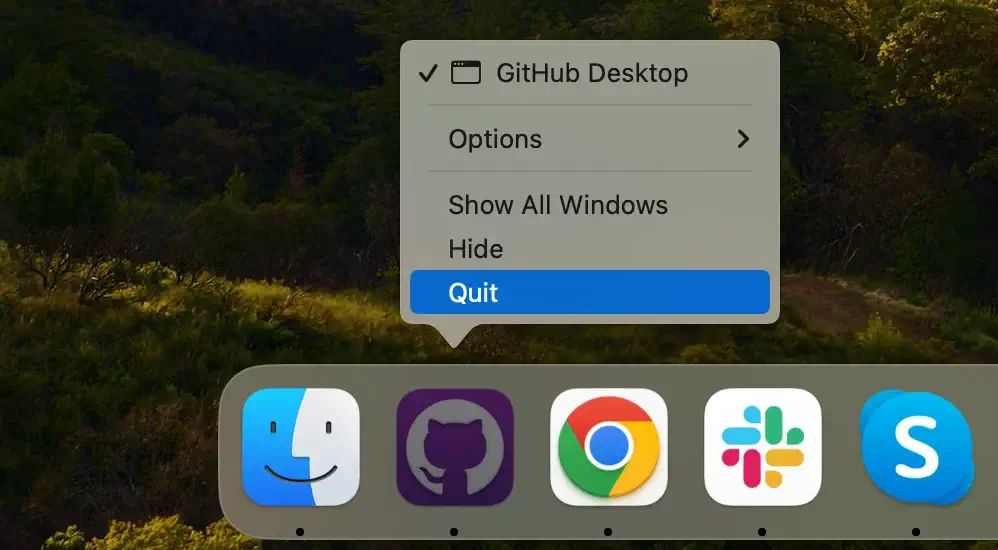 quit github app from dock