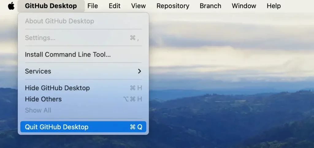 quit github application from menu