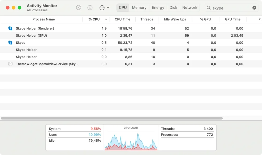Skype über den Identitätsmonitor beenden