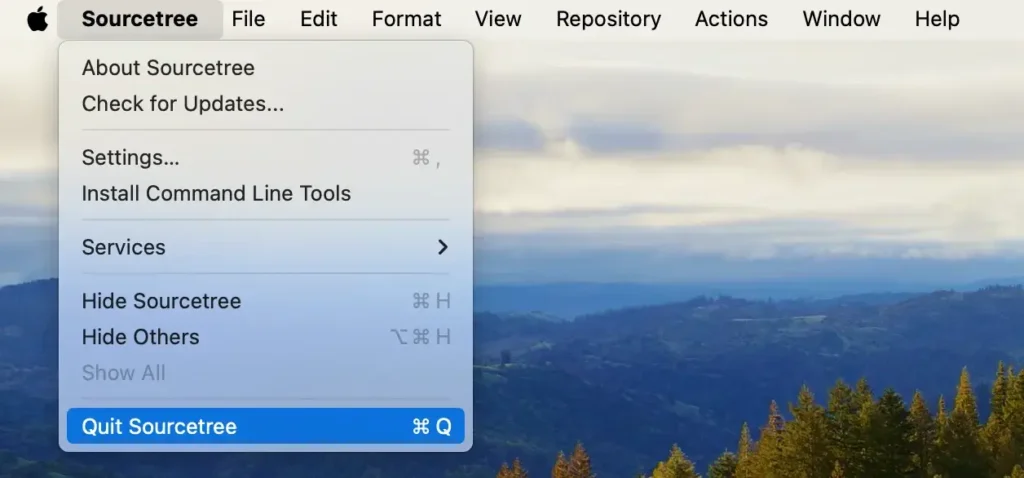 quit sourcetree app from menu