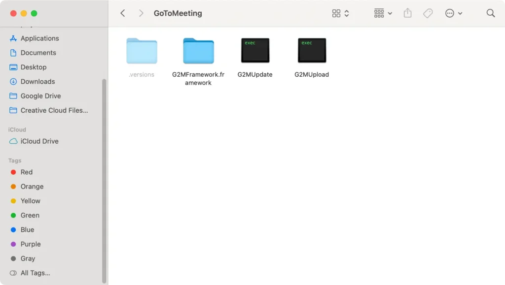 eliminar archivos y carpetas relacionadas con la aplicación gotomeeting