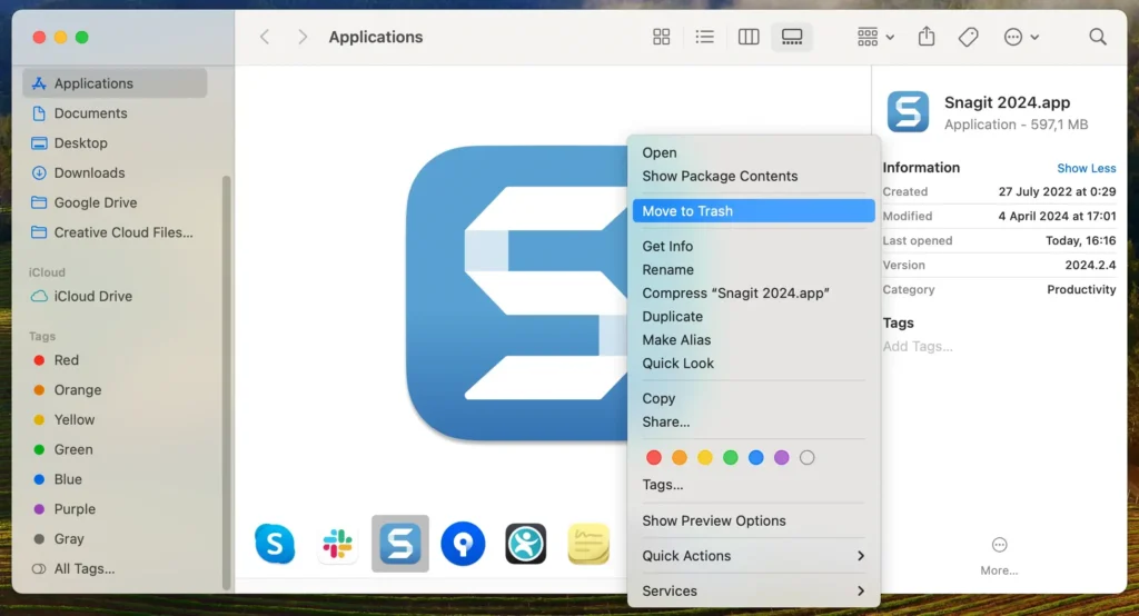 remove snagit from applications