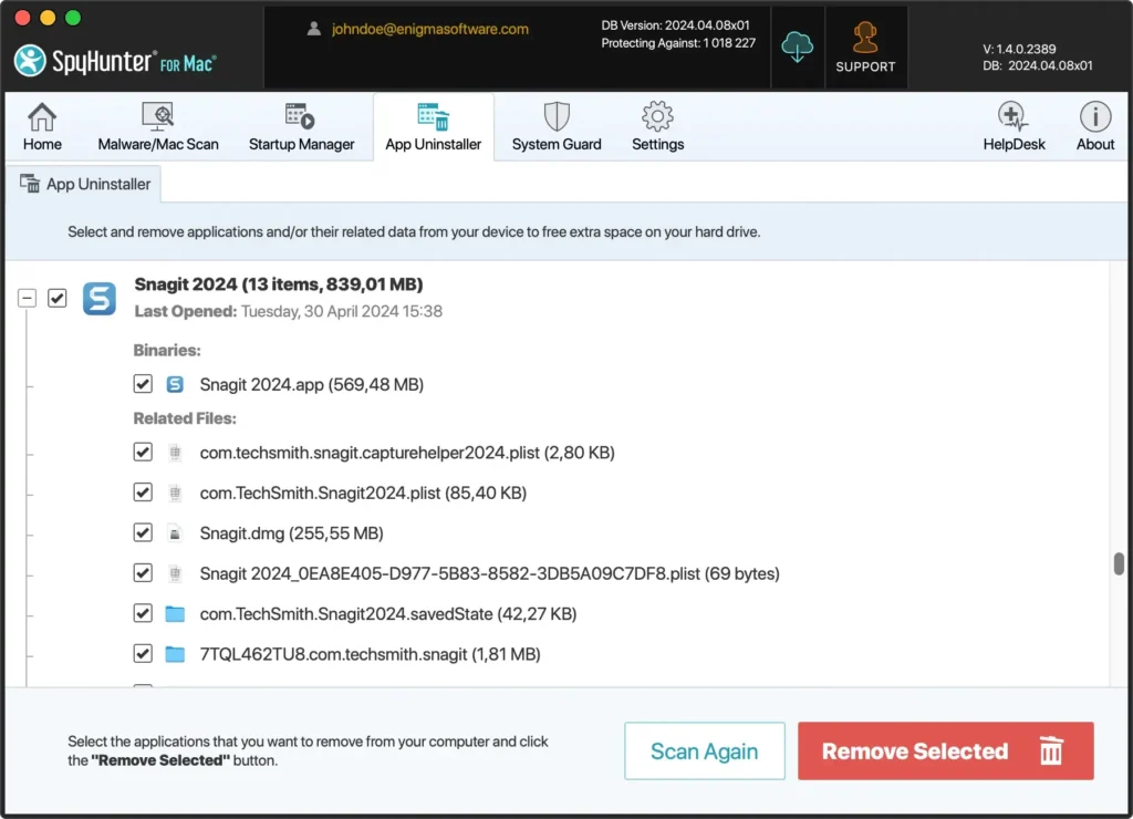 afinstaller snagit på mac ved hjælp af spyhunter