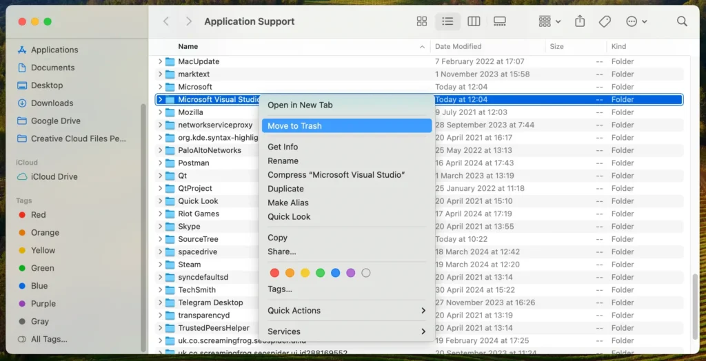 slet filer og mapper relateret til visualstudio