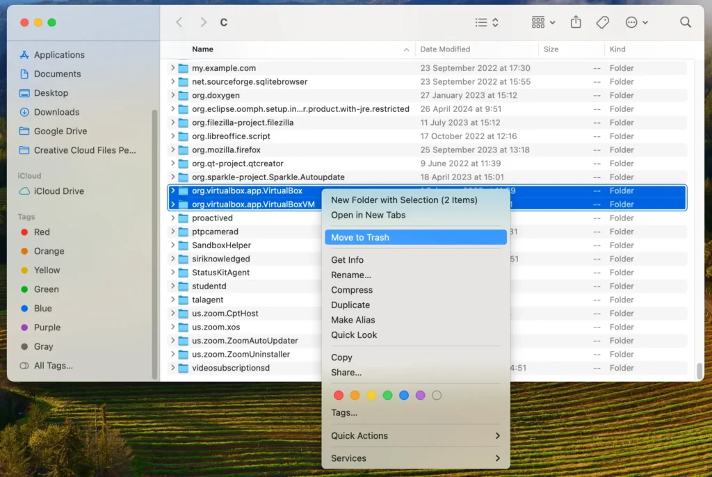 slet virtualbox filer og mapper