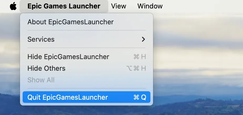 sluit epische games uit het menu