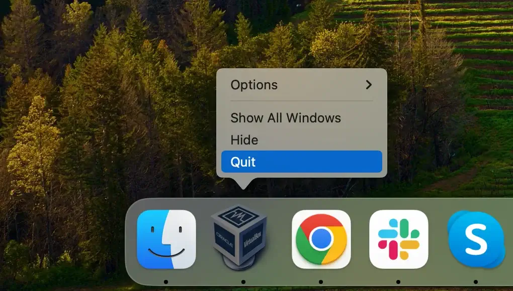 Afslut virtualbox på mac