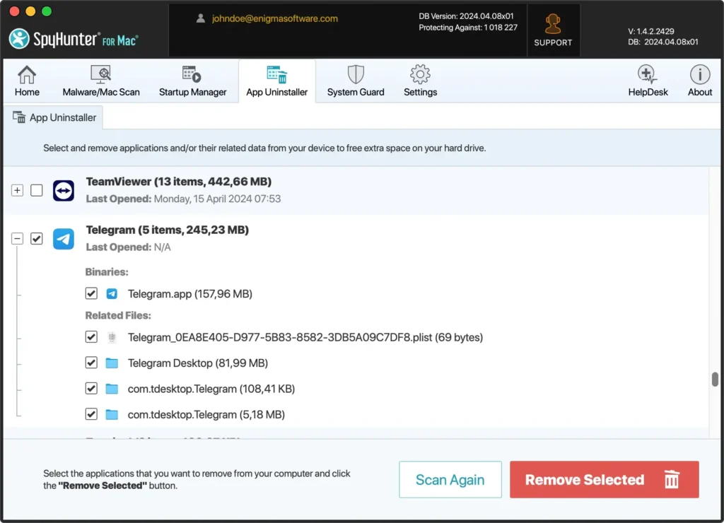 completely uninstall telegram using spyhunter