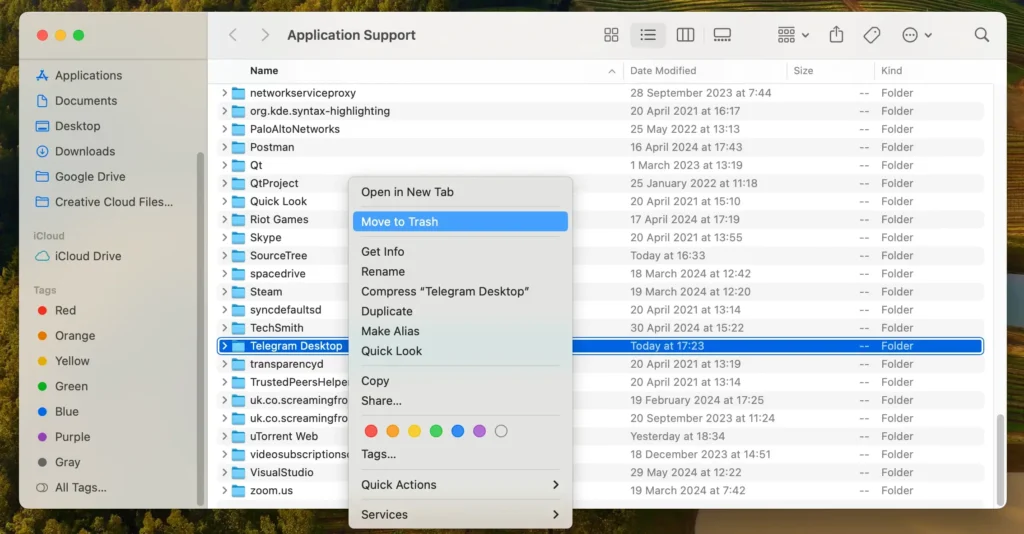 delete telegram related files and folders