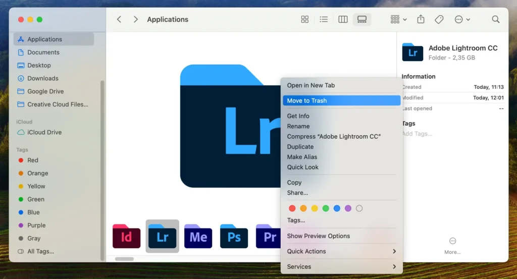 Löschen Sie die Adobe Lightroom-Desktop-App