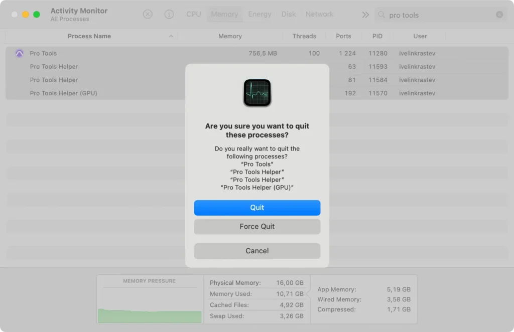 force quit avid pro tools from activity monitor