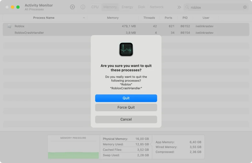 forzare l'uscita da Roblox utilizzando il monitor attività