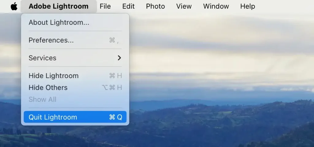 Adobe Lightroom über das Menü beenden