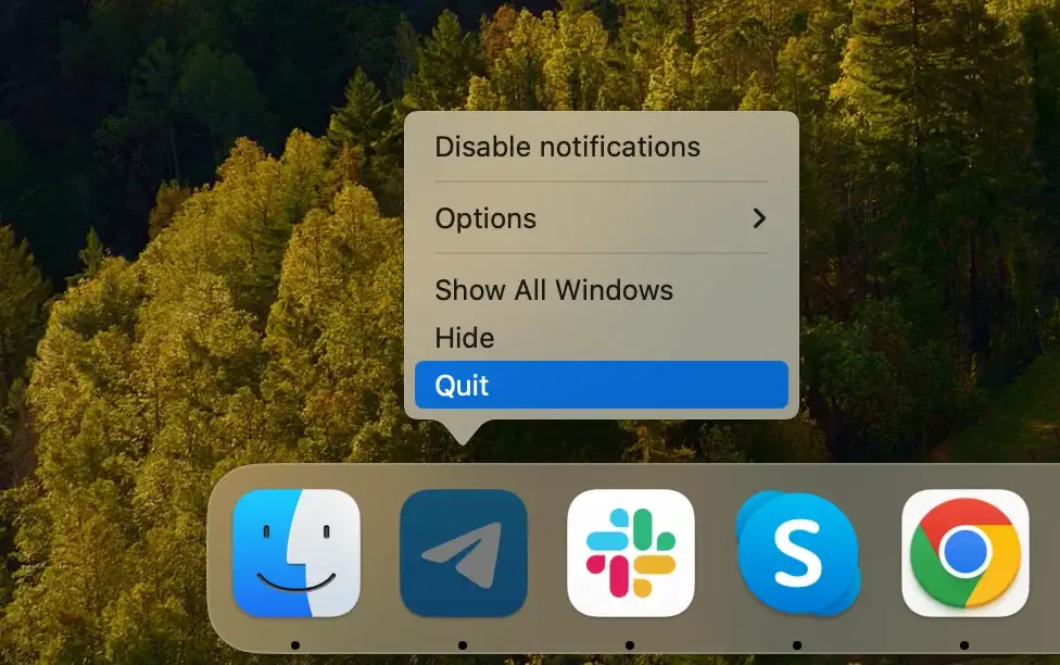 quit telegram from dock