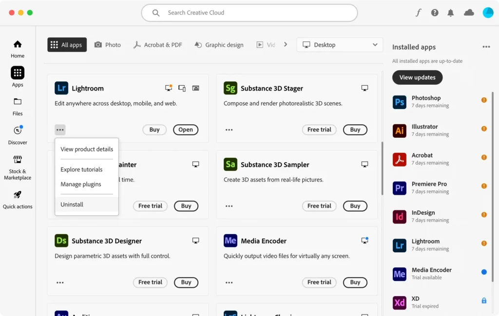 Deinstallieren Sie Adobe Lightroom mit dem Creative Cloud-Deinstallationsprogramm