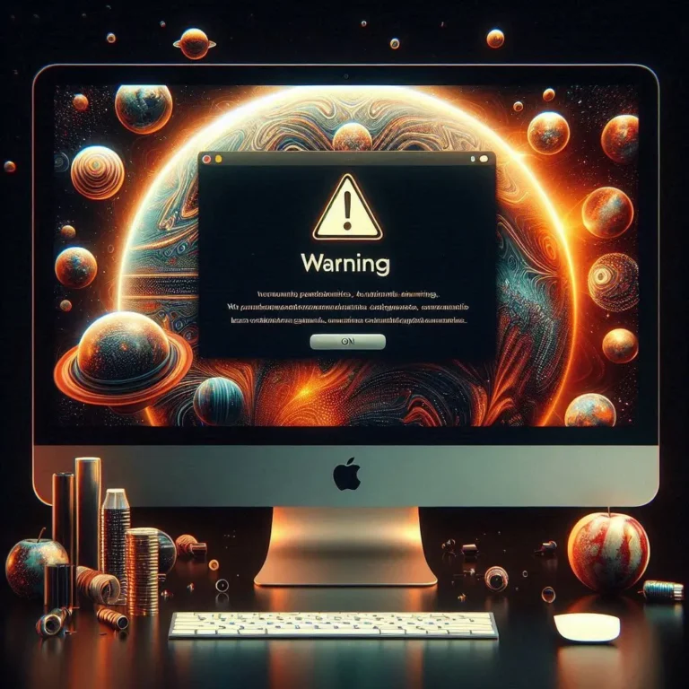 mac computer screen, warning message