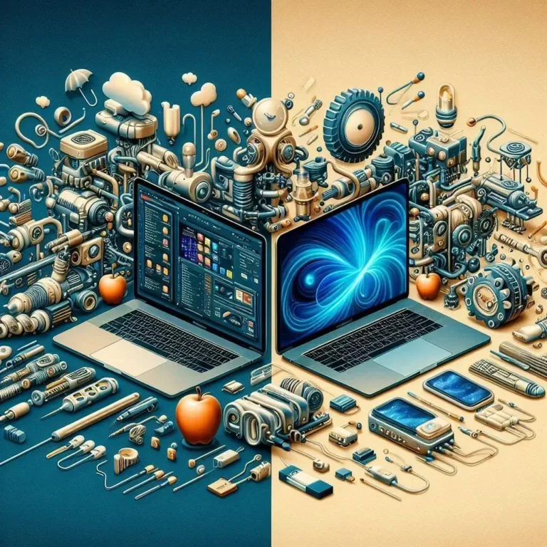 An illustrative image of comparing the features of two MacBooks with different macOS versions