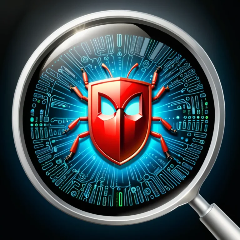 a close up of a magnifying glass with a red shield on it