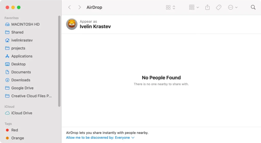 janela do localizador de arquivos air drop