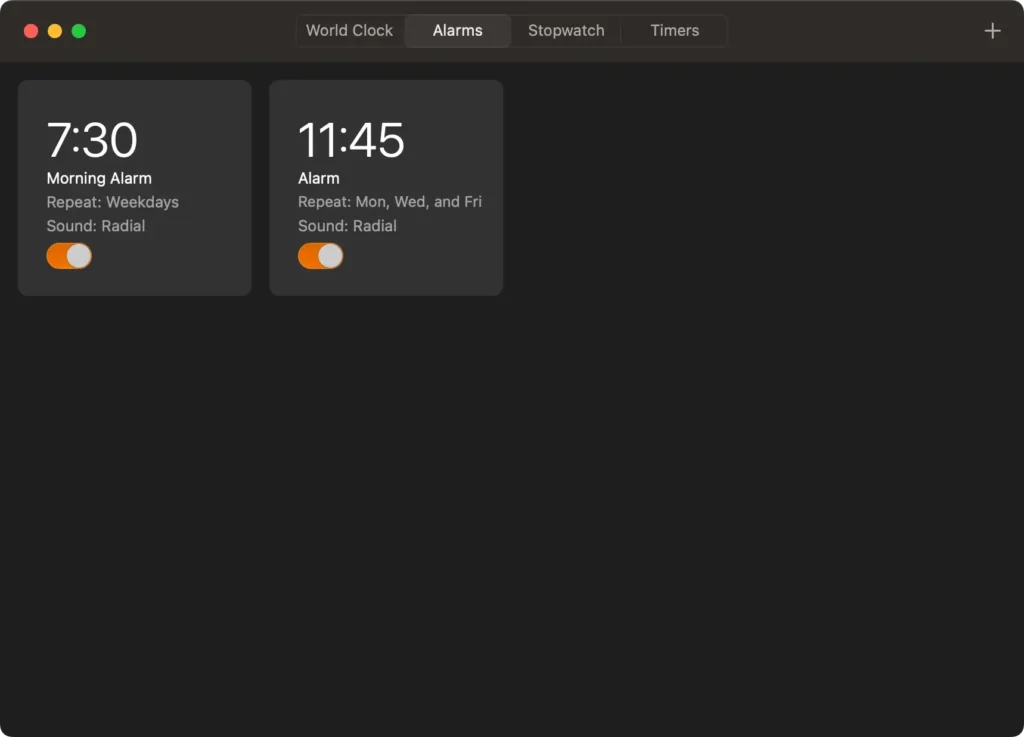 alarm tab in the clock app