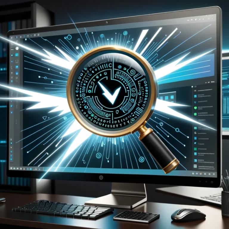 arafed image of a computer monitor with a magnifying glass