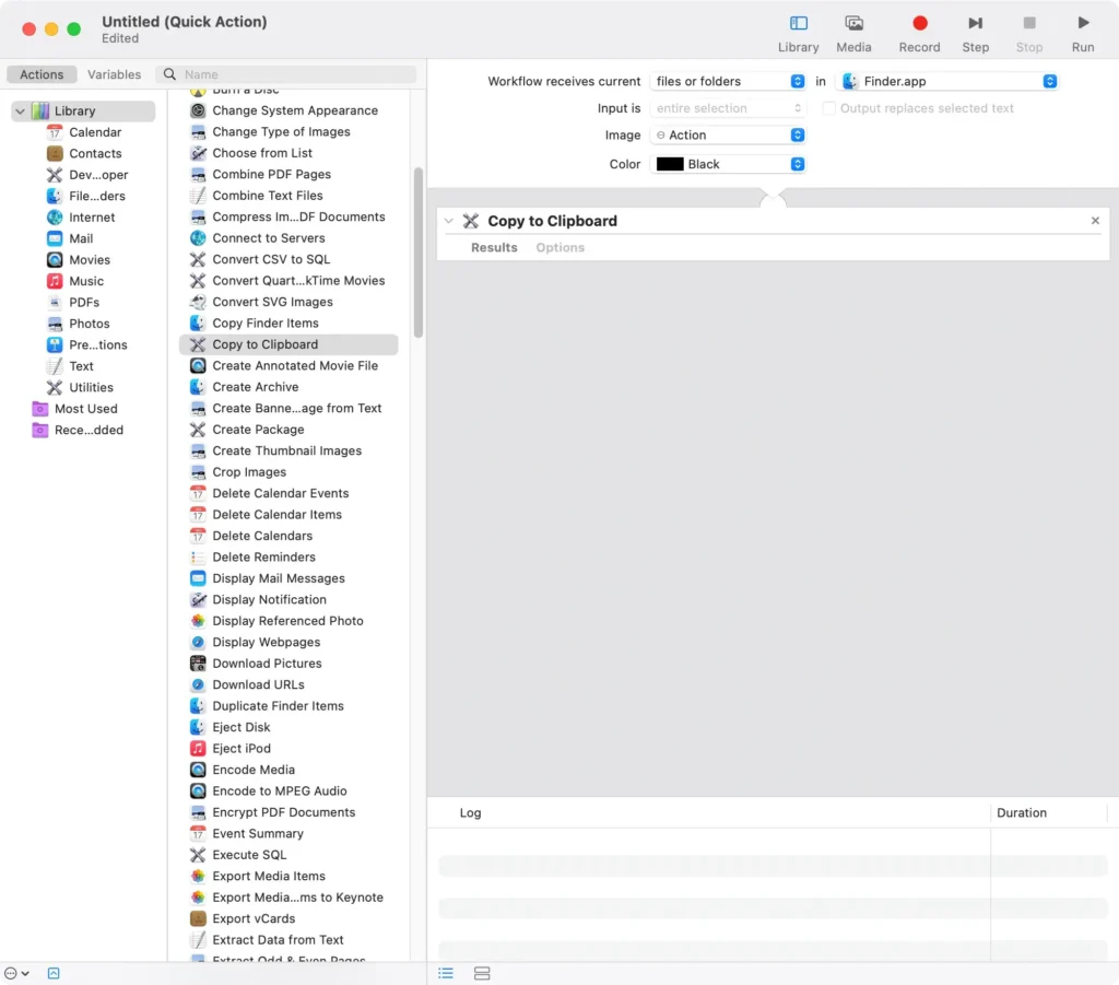 copy to clipboard automator workflow