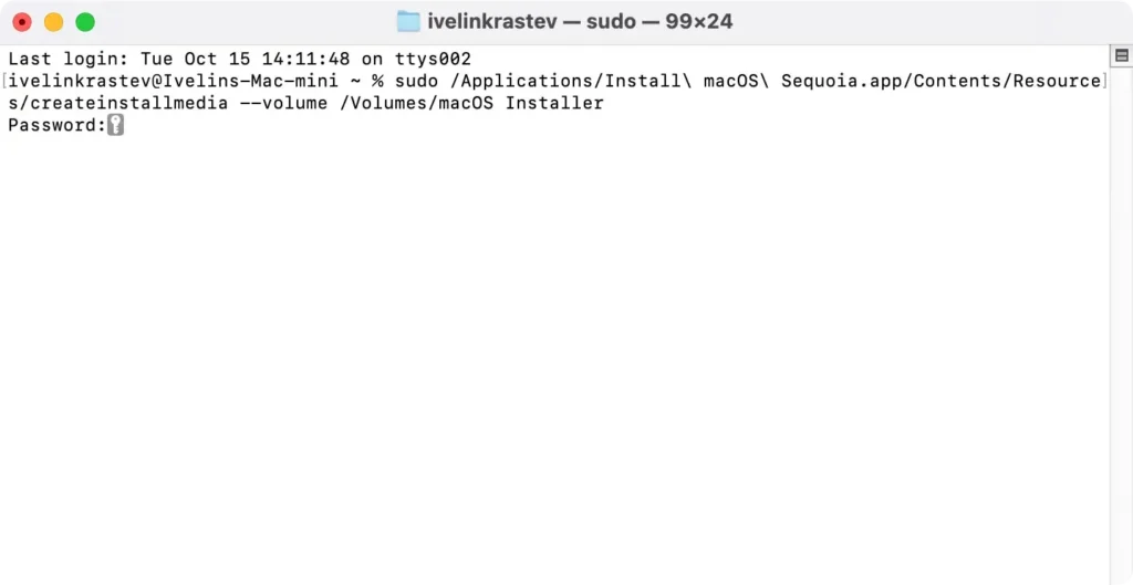 opret et startbart installationsprogram til macos sequoia med terminal
