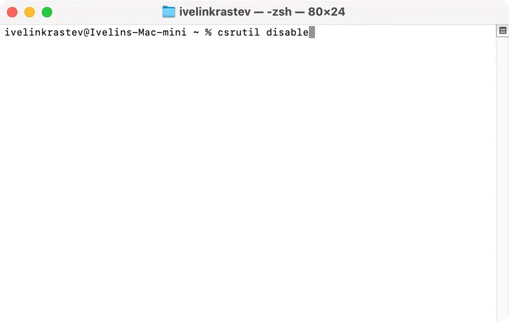 csrutil disable command in terminal window