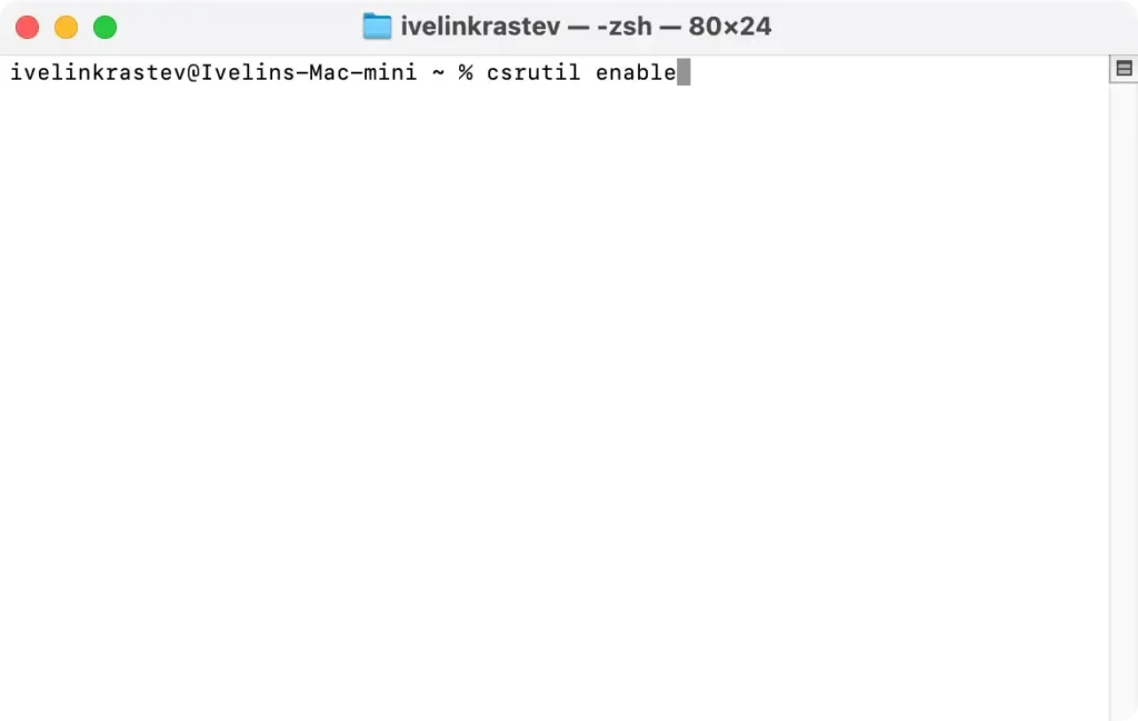 csrutil enable command in mac terminal window