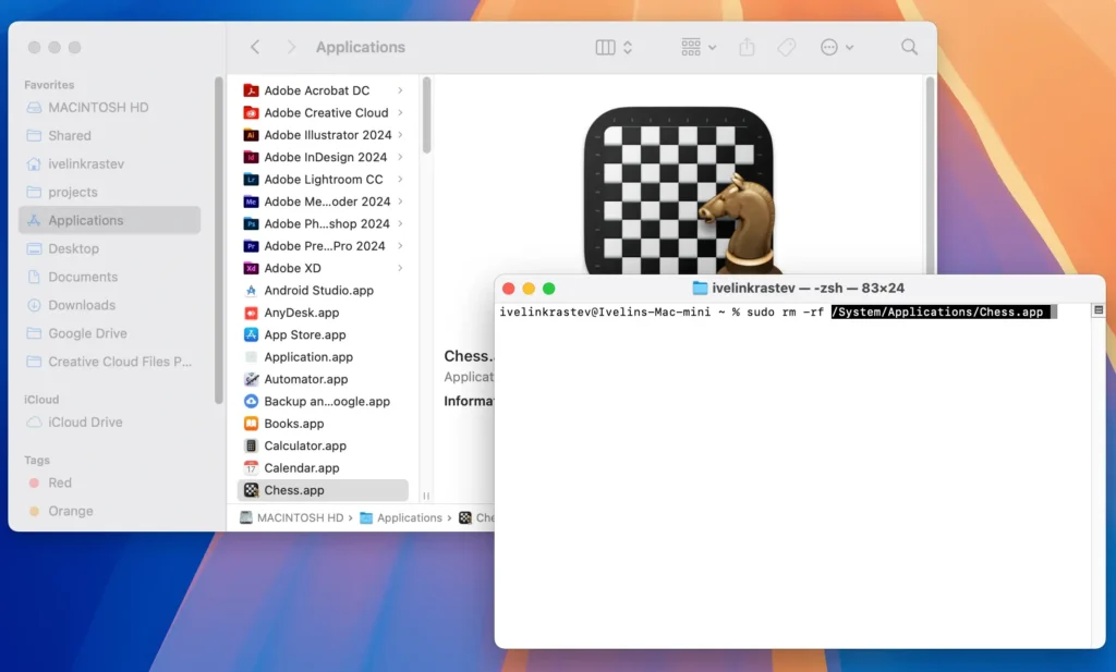delete default apps in mac terminal