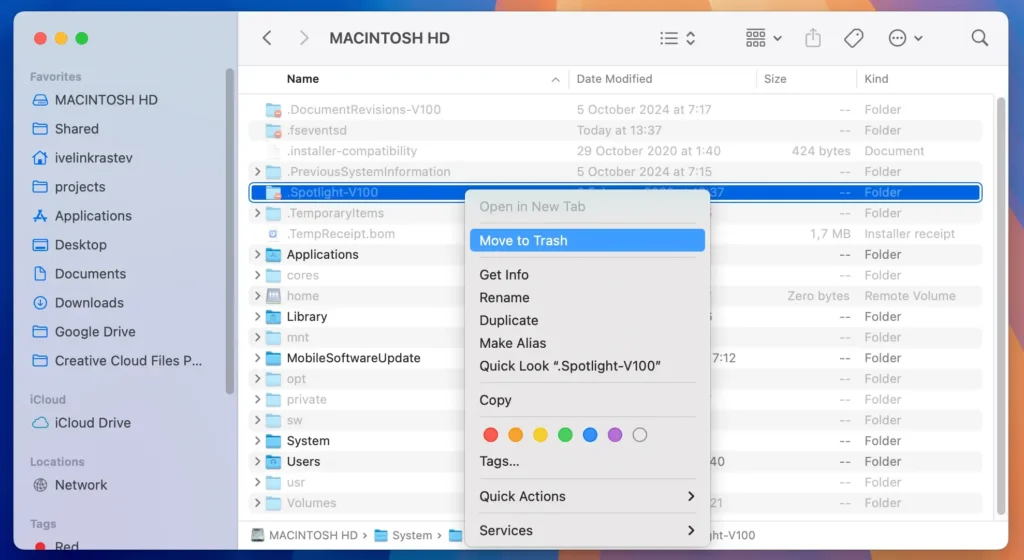 slet spotlight-mappe fra finder