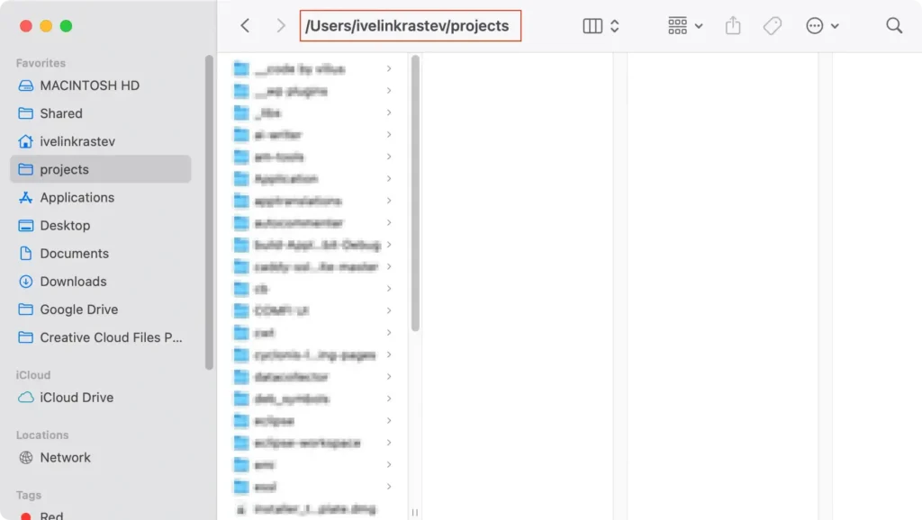 folder's pathname in mac finder path bar
