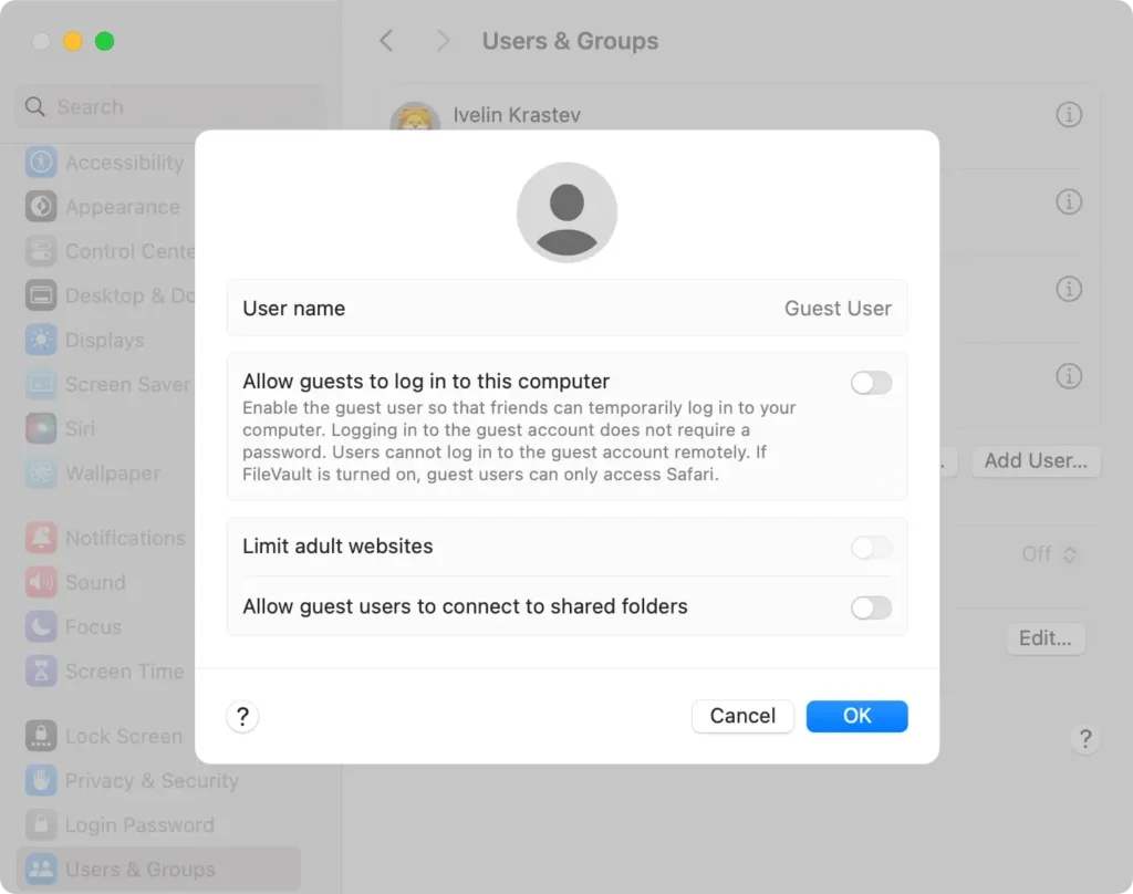 Gastkontoeinstellungen