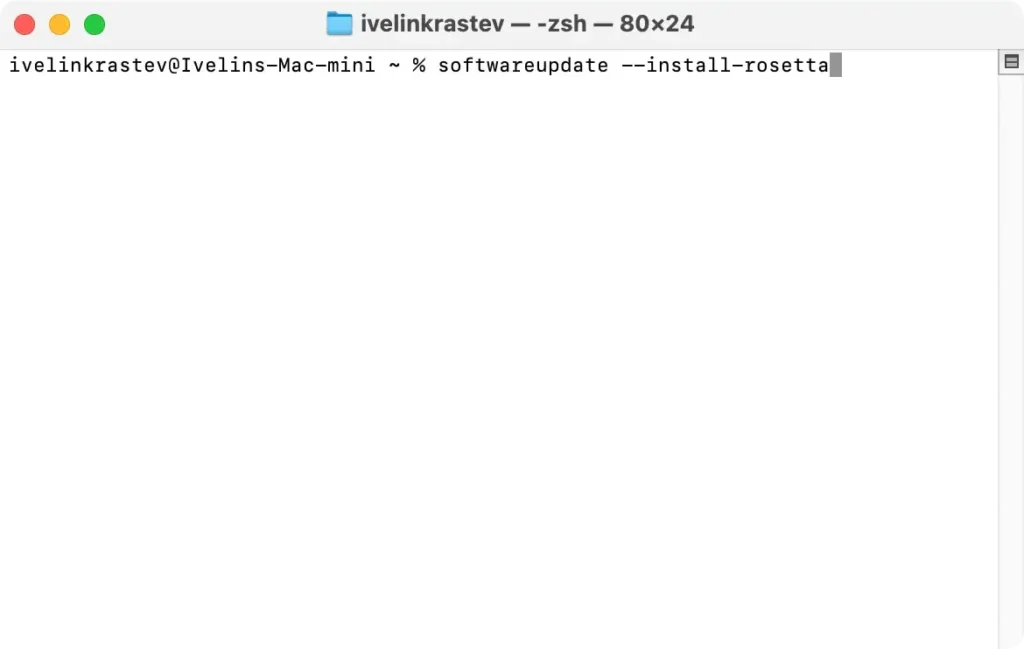install rosetta command in terminal window