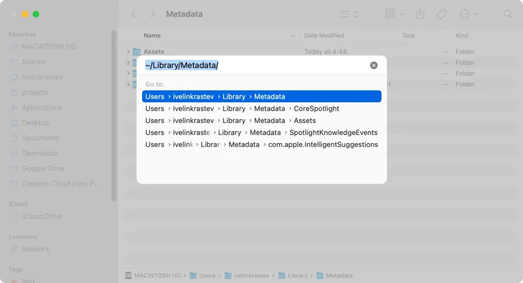 ~/Library/Metadata/ i finder-søgefeltet